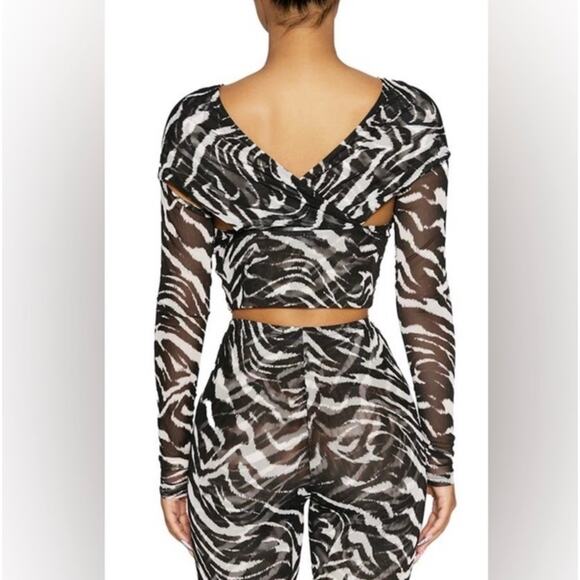 NAKED WARDROBE Cross Front Zebra Print Mesh Top - Picture 2 of 4